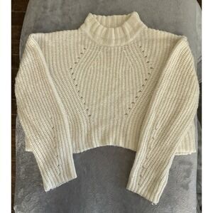 Unif High Neck Crop Sweater Long Sleeve Pullover White Size Small Womens